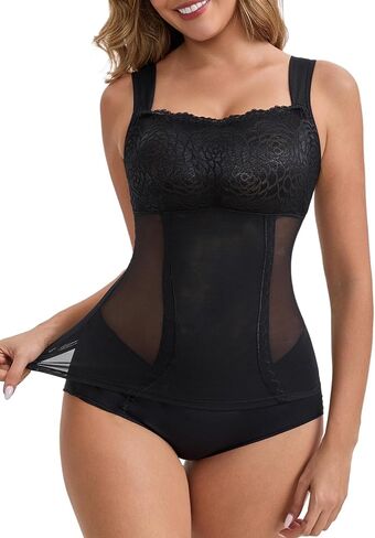 Allegra K Lace Tank Tops for Women Sheer Square Neck Body Shaper Tummy Control Compression Wide Straps Cami Shapewear in Saudi Arabia