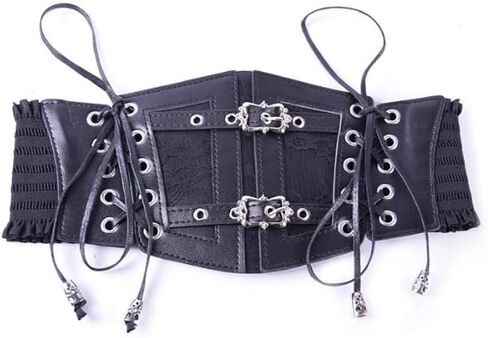 Leather Corset Belt Sides Lace-up Medieval Renaissance Underbust Wide Elastic Waist Belts for Women in Saudi Arabia