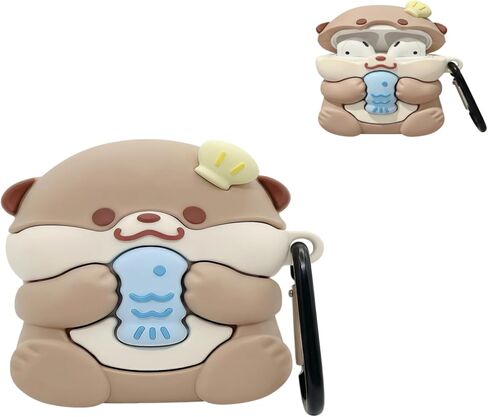 Case Compatible with AirPods Pro 3 2025, Cute Kawaii Otter Design Case Cover, Portable Soft Silicone Wireless Charging Earphone Shockproof Protector with Hook in Saudi Arabia