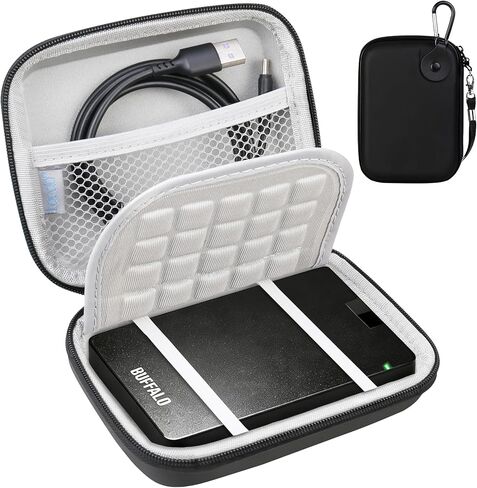 Lacdo Hard Carrying Case for Buffalo External SSD 1TB 2TB 500GB Portable External Solid State Drive USB-C Hard EVA Shockproof Water Repellent Protective Storage Travel Bag Buffalo SSD Case, Black in Saudi Arabia