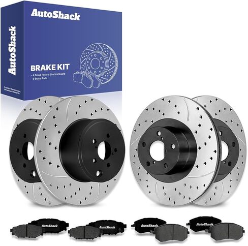 وسادات فرامل سيراميك أمامية وخلفية محفورة ومشقوقة من AutoShack | بديل لسوبارو فورستر امبريزا BRZ 2013-2014 Outback Legacy AWD RWD | المغلفة الإلكترونية | طقم فرامل 12 قطعة | ShadowGuard in Saudi Arabia