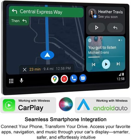 شاشة سيارة ASURE مقاس 9.26 بوصة مع CarPlay وAndroid Auto، وكاميرا داش 4K، وكاميرا احتياطية، وشاشة لمس عالية الدقة، وبلوتوث، والتحكم الصوتي لأجهزة iPhone وAndroid in Saudi Arabia