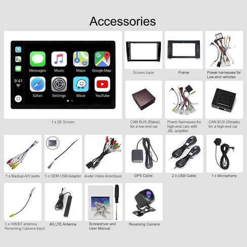 شاشة سيارة ASURE مقاس 9.26 بوصة مع CarPlay وAndroid Auto، وكاميرا داش 4K، وكاميرا احتياطية، وشاشة لمس عالية الدقة، وبلوتوث، والتحكم الصوتي لأجهزة iPhone وAndroid in Saudi Arabia