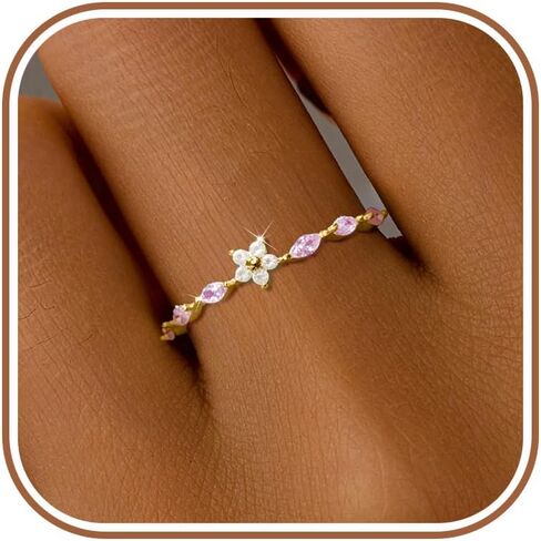 SUYACS 925 خواتم زهرة الفضة الاسترليني مع 6 قطع ماركيز جوهرة الميلاد الوردي للنساء مطلية بالذهب لطيف أوبال الأزهار الصغيرة تكويم حلقة الأم ابنة بيان خاتم مجوهرات هدايا عيد الميلاد in Kuwait