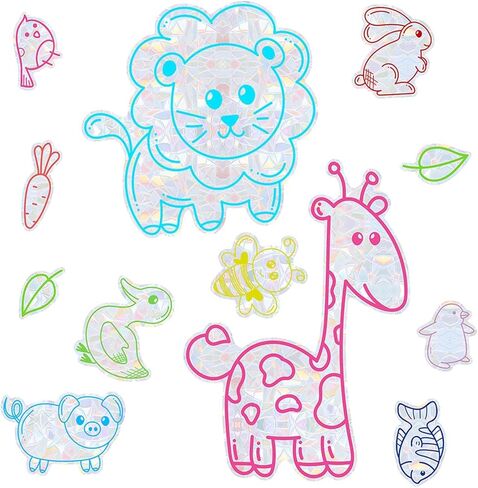 14pcs Color Dinosaur Window Stickers, Double-Side Glass Decals Shiny Rainbow Prism Anti Collision Window Clings for Mirror Glass Display Shop Office School Supplies Reusable (Dinosaur1) in Saudi Arabia