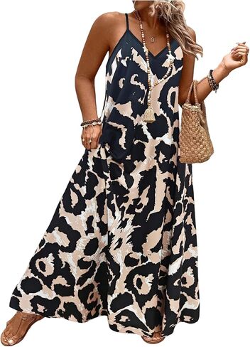 GORGLITTER Women's Plus Size Dress Boho Bump Friendly Sleeveless Oversized Maxi Long Dress Cruise Beach Flowy Sun Dress in Saudi Arabia