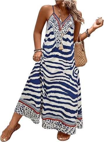 GORGLITTER Women's Plus Size Dress Boho Bump Friendly Sleeveless Oversized Maxi Long Dress Cruise Beach Flowy Sun Dress in Saudi Arabia