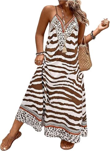 GORGLITTER Women's Plus Size Dress Boho Bump Friendly Sleeveless Oversized Maxi Long Dress Cruise Beach Flowy Sun Dress in Saudi Arabia