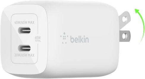 شاحن Belkin بمنفذين USB C بقدرة 67 وات، شاحن GaN ثنائي المنفذ مع 2X منافذ USB C، شحن سريع لأجهزة MacBook وiPhone 17 وiPad Pro وChromebook وGalaxy S25 Ultra وPixel 10 والمزيد - أساسيات السفر in Kuwait