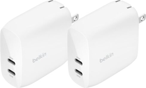 شاحن Belkin بمنفذين USB C بقدرة 67 وات، شاحن GaN ثنائي المنفذ مع 2X منافذ USB C، شحن سريع لأجهزة MacBook وiPhone 17 وiPad Pro وChromebook وGalaxy S25 Ultra وPixel 10 والمزيد - أساسيات السفر in Kuwait