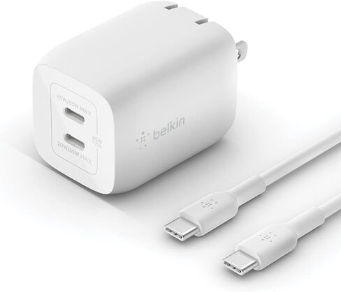 شاحن Belkin بمنفذين USB C بقدرة 67 وات، شاحن GaN ثنائي المنفذ مع 2X منافذ USB C، شحن سريع لأجهزة MacBook وiPhone 17 وiPad Pro وChromebook وGalaxy S25 Ultra وPixel 10 والمزيد - أساسيات السفر in Kuwait