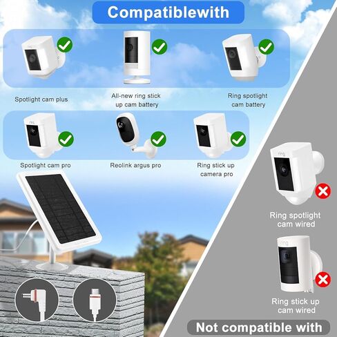 شاحن لوحة شمسية بقدرة 5 وات للكاميرا الحلقية، متوافق مع كاميرا Ring Stick Up Cam/بطارية Pro، كابل Spotlight Cam Plus/Pro Battery بطول 10 أقدام - عبوة واحدة in Saudi Arabia