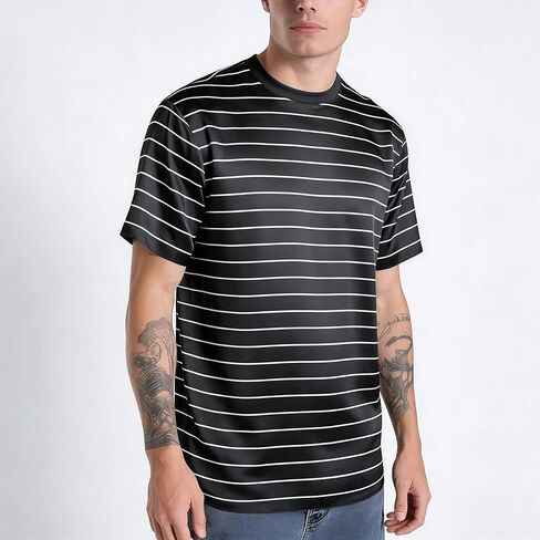 Men's Striped Crew Neck T Shirts Short Sleeve Loose Fit Basic Tees for Daily Wear Casual Tops in Saudi Arabia