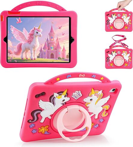 HianDier for iPad 5th/6th Generation Case, for iPad Air 1st/2nd Gen, for iPad Pro 9.7 Inch Case Kids Girls Cute Unicorn with Rainbow Handle Detachable Lanyard Shockproof Protective Cover-Purple in Saudi Arabia