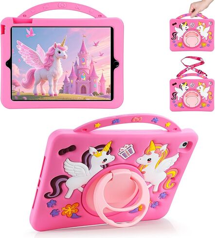 HianDier for iPad 5th/6th Generation Case, for iPad Air 1st/2nd Gen, for iPad Pro 9.7 Inch Case Kids Girls Cute Unicorn with Rainbow Handle Detachable Lanyard Shockproof Protective Cover-Purple in Saudi Arabia