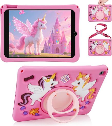 HianDier for iPad 5th/6th Generation Case, for iPad Air 1st/2nd Gen, for iPad Pro 9.7 Inch Case Kids Girls Cute Unicorn with Rainbow Handle Detachable Lanyard Shockproof Protective Cover-Purple in Saudi Arabia