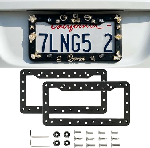 License Plate Frame Compatible with Shoe Charms - Matte Black Premium TPU (Better Than Silicone), DIY Cute Car Accessories for Women, Rattle-Proof with Anti-Theft Stainless Steel Screws in Saudi Arabia