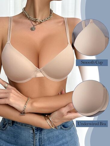 Push Up Underwire Bra, 3PCS Solid Everyday,Push Up T-Shirt, Plunge Full Coverage, Lift Support for Women in Saudi Arabia