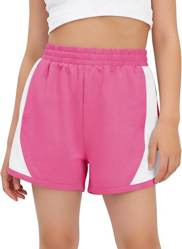 Haloumoning Girls Shorts Kids Fashion Elastic High Waist Colorblock Workout Running Shorts with Pockets 5-14 Years in Saudi Arabia
