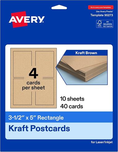 Avery Printable Rectangle Postcards, 3.5" x 5", Kraft Brown Cardstock, Print-to-the-Edge, Laser/Inkjet Cards, 200 Total in Saudi Arabia