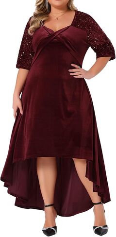 Agnes Orinda Plus Size Velvet Dresses for Women Sweetheart Neck Sequin Sleeve High Low Hem Party Maxi Formal Dresses in Saudi Arabia