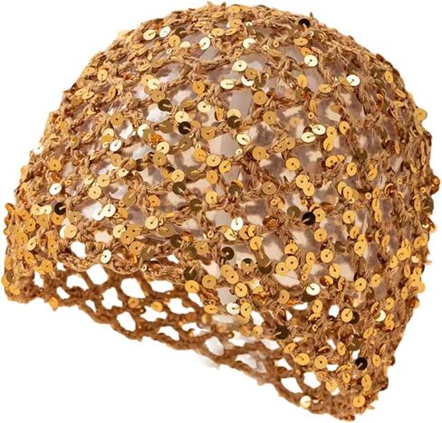 Women's Summer Glitter Sequin Beanie Boho Hollow Out Crochet Hat for Beach Travel Party in Saudi Arabia
