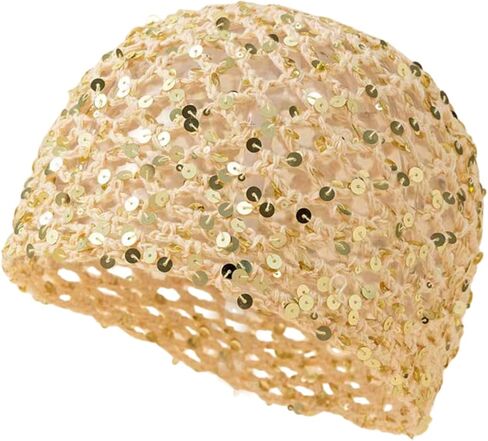 Women's Summer Glitter Sequin Beanie Boho Hollow Out Crochet Hat for Beach Travel Party in Saudi Arabia