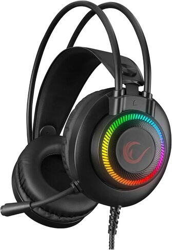 سماعة الألعاب Rampage RM-K1 Pulsar 7.1 ذات الصوت المحيطي الافتراضي RGB - برامج تشغيل 50 مم، ميكروفون مرن، عزل الضوضاء، تصميم مريح فوق الأذن - سلك USB (أبيض) in Kuwait