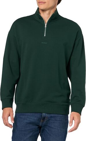 HUGO Men's Square Logo Quarter Zip Cotton Long Sleeve Sweatshirt in Saudi Arabia