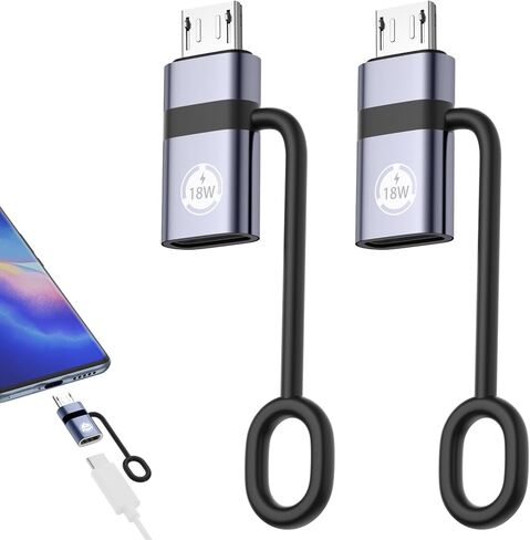 محول USB C إلى Micro USB، 4 قطع، يدعم الشحن السريع ونقل البيانات بقدرة 18 وات، مناسب لمقبس USB C إلى محول التوصيل الصغير، غير مناسب لسماعات الرأس، فضي. in Kuwait