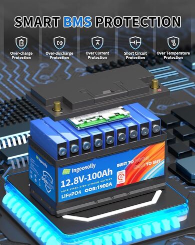 بطارية سيارة LiFePO4 12V 100Ah BCI Group 31 - بطارية ليثيوم 1600CCA لبدء وإيقاف، استبدال خفيف الوزن بدون صيانة للسيارات والشاحنات والمركبات الثقيلة والقوارب ومحرك التصيد in Kuwait