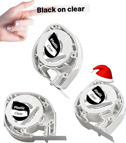 شريط صانع الملصقات LT12 متوافق مع صانع الملصقات DYMO LetraTag يعيد تعبئة شريط Pastic 91331 لعلامة DYMO Letra 100H LT-100T Plus LT110T، 1/2 بوصة × 13 قدم (12 مم × 4 م)، أسود على أبيض، 3 عبوات TB231 in Kuwait