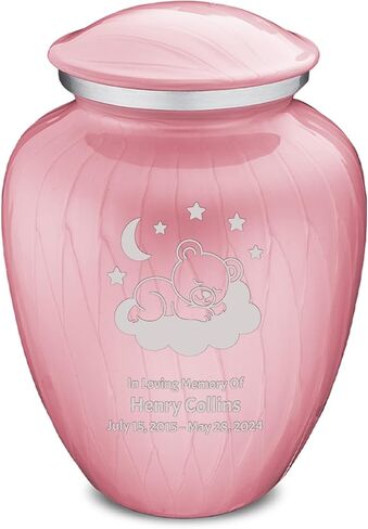 Geturns Embrace Small Custom Urn for Ashes – Pearl Light Blue Personalized Sleeping Teddy Memorial Keepsake | 44 lbs in Saudi Arabia