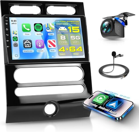ستيريو سيارة أندرويد 4G+64G لسيارة Ford Expedition 2007-2014 (مكيف هواء أوتوماتيكي) مع DSP/Carplay اللاسلكي/Android Auto، شاشة لمس 9 بوصة 1280P IPS راديو بلوتوث 5.0 GPS FM/RDS كاميرا احتياطية in Kuwait