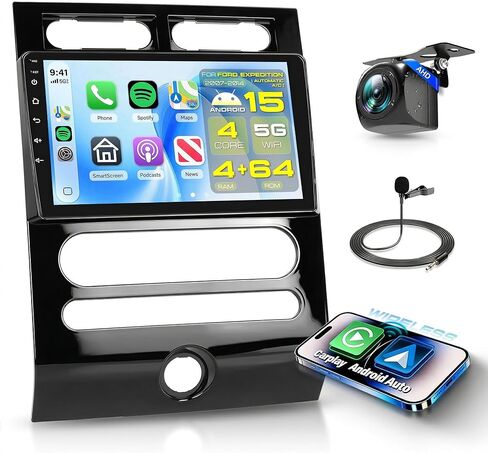 ستيريو سيارة أندرويد 4G+64G لسيارة Ford Expedition 2007-2014 (مكيف هواء أوتوماتيكي) مع DSP/Carplay اللاسلكي/Android Auto، شاشة لمس 9 بوصة 1280P IPS راديو بلوتوث 5.0 GPS FM/RDS كاميرا احتياطية in Kuwait