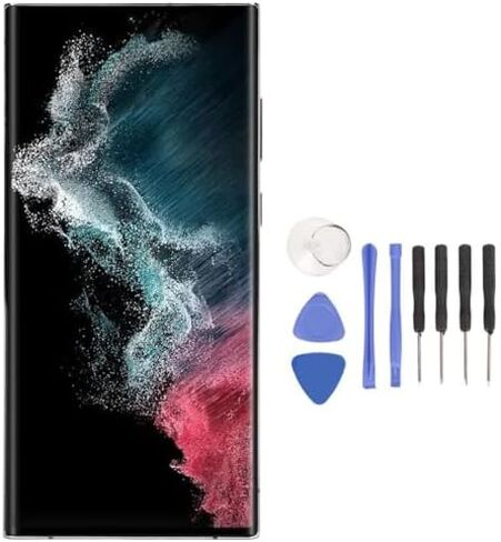 شاشة بديلة لهاتف S22 Ultra SM S908B، شاشة مع بصمة إطار رقمية، قطع غيار للهاتف، طقم إصلاح الشاشة 6.8 بوصة مع 4 ألوان (الإصدار الدولي) (أحمر) in Saudi Arabia