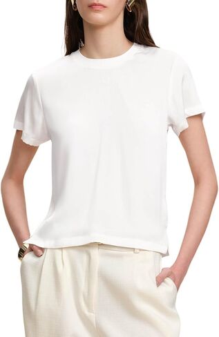 النساء 100% الحرير تي شيرت قصيرة الأكمام تي شيرت مخطط الصيف الأعمال عادية التوت الحرير بلايز Crewneck القمم in Kuwait