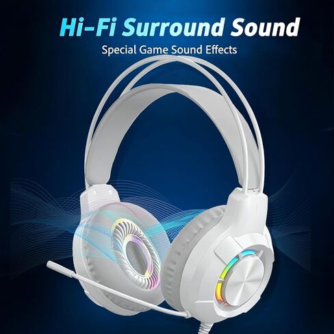 Gaming Headset for PC-Wired Headphones with Microphone-40MM Drivers, RGB, Soft Ear Pads, Enhanced Sound Effects, Noise Cancelling Mic, for PS4, PS5, Mobile Phone, Pad, Switch (Black) in Saudi Arabia