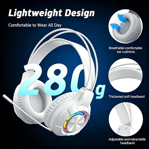 Gaming Headset for PC-Wired Headphones with Microphone-40MM Drivers, RGB, Soft Ear Pads, Enhanced Sound Effects, Noise Cancelling Mic, for PS4, PS5, Mobile Phone, Pad, Switch (Black) in Saudi Arabia