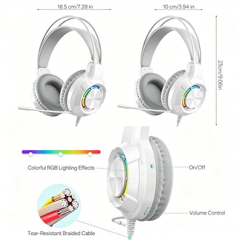Gaming Headset for PC-Wired Headphones with Microphone-40MM Drivers, RGB, Soft Ear Pads, Enhanced Sound Effects, Noise Cancelling Mic, for PS4, PS5, Mobile Phone, Pad, Switch (Black) in Saudi Arabia