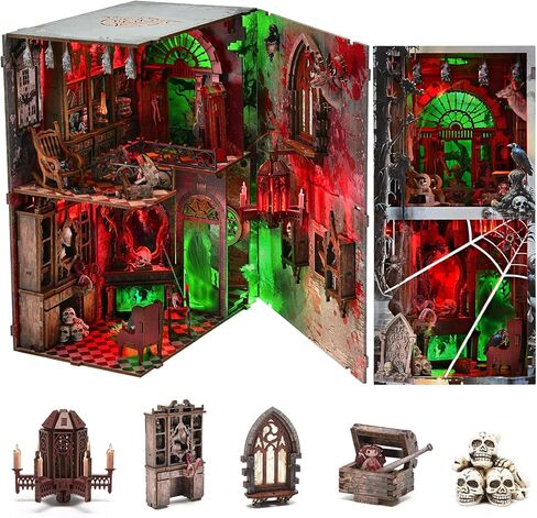 Book Nook Kit, LED 3D Wooden Puzzle with Dust Cover, 460 Wooden Pieces, DIY Bookshelf Insert Decor Gifts for Book Lovers (Sewing Room) in Saudi Arabia