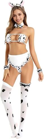 مجموعة ملابس داخلية نسائية من Anime Cow Cosplay، حمالة صدر بيكيني صغيرة مثيرة، ملابس داخلية + جوارب على شكل جرس، زي تنكري in Kuwait