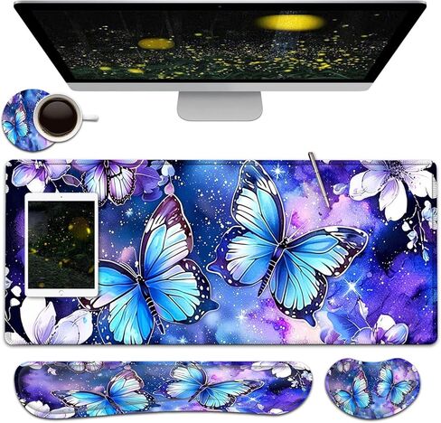 Large Mouse Pad + Keyboard Wrist Rest Set, Extended Gaming Mousepad (31.5X11.8 inch) with Non-Slip Rubber, Ergonomics Memory Foam Mouse Wrist Rest Support, Aztec Inspired Feathers Art XXL Desk Pad in Saudi Arabia