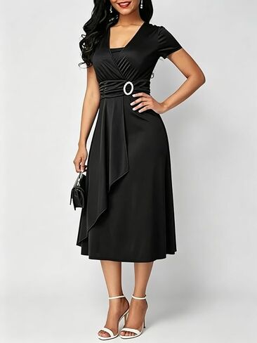 Women's Asymmetrical High Low Evening Dress V Neck Waist Solid Color Cocktail Party Gown in Saudi Arabia