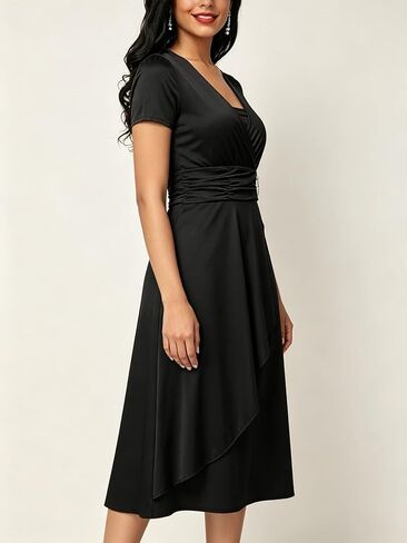 Women's Asymmetrical High Low Evening Dress V Neck Waist Solid Color Cocktail Party Gown in Saudi Arabia