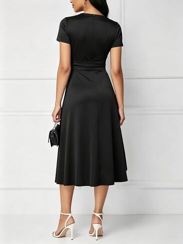 Women's Asymmetrical High Low Evening Dress V Neck Waist Solid Color Cocktail Party Gown in Saudi Arabia