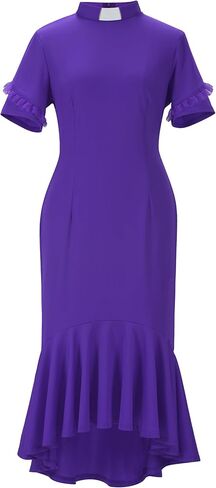 Women's Short Sleeve Church Dress Clergy Tab Insert Collar Fishtail Priestess Dress in Saudi Arabia