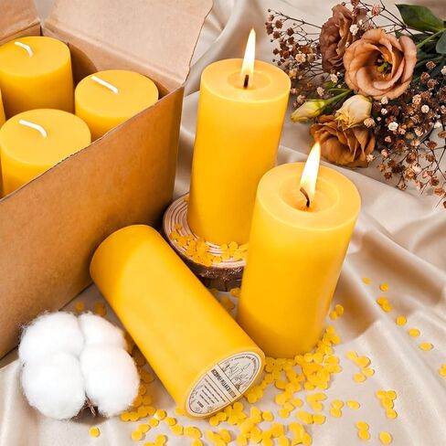 6 Pack Pure Beeswax Pillar Candles– 210 Hours Long Burning Organic Beeswax Candle, 100% Natural Hand-Poured Bees Wax Candles for Home, Parties, Paryer, Smokeless & Dripless 2x4in in Saudi Arabia