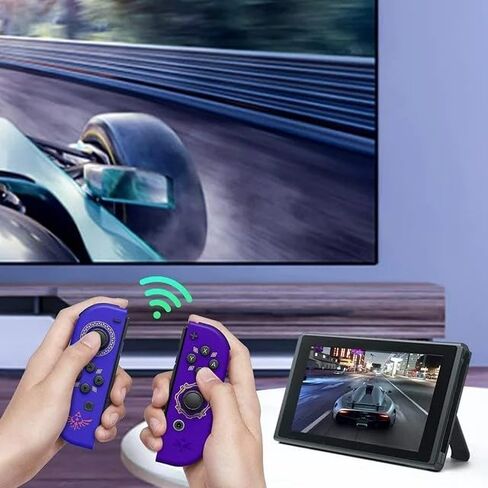 Play+ For Switch/Controller L/R Red & Blue، لوحات تحكم لاسلكية وأشرطة معصم، متوافقة مع N-Switch/Lite/OLED، لوحة ألعاب مزودة باهتزاز مزدوج/6 محاور جيروسكوبية/مستشعر حركة/إيقاظ/لقطة شاشة، تتضمن حافظة واقية وأغطية عصا التحكم. (الأحمر والأزرق) in Saudi Arabia