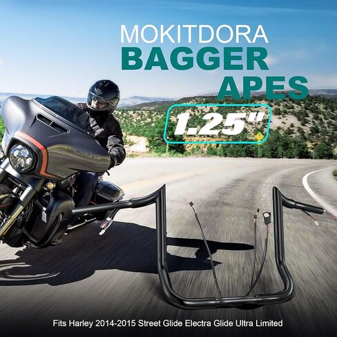 MoKitDora Street Electra Glide Prewired Handlebar 14" Rise Ape Hanger Bagger Meathook Bars for Harley 2016-2023 FLHX FLHT Ultra Limited Classic, Chrome in Saudi Arabia